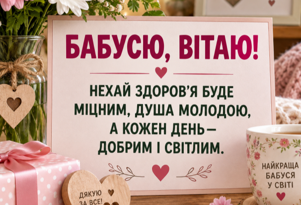 Креативне привітання з днем народження бабусі відкритка